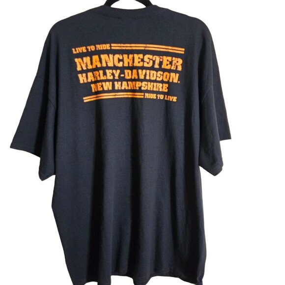 Harley Davidson NWT Black Logo Tee Shirt Manchester NH Size 2XL - Picture 2 of 6